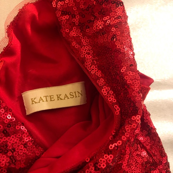 Kate Kasin formal red sequin dress 16inch PTP, 47 inch long, Size 10 - Picture 7 of 11